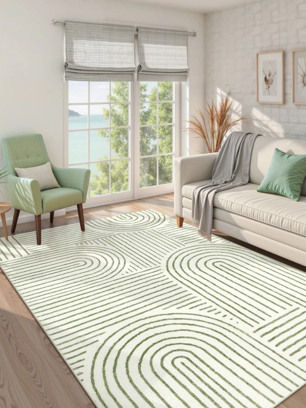 3'x5' Sage Green Abstract Boho Area Rug, Non Slip, Machine Washable